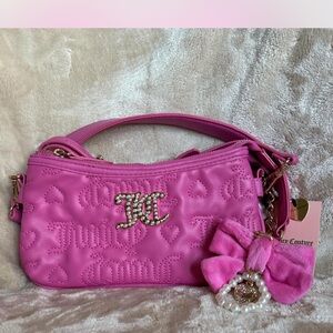New Juicy Couture Fuchsia “Lovely Girl”  Double Crossbody Bag with Bow Charm